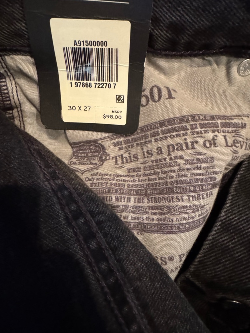 Levi’s 501 90s Ankle Jeans Women’s Black Denim 30x27 NWT - Picture 6 of 8